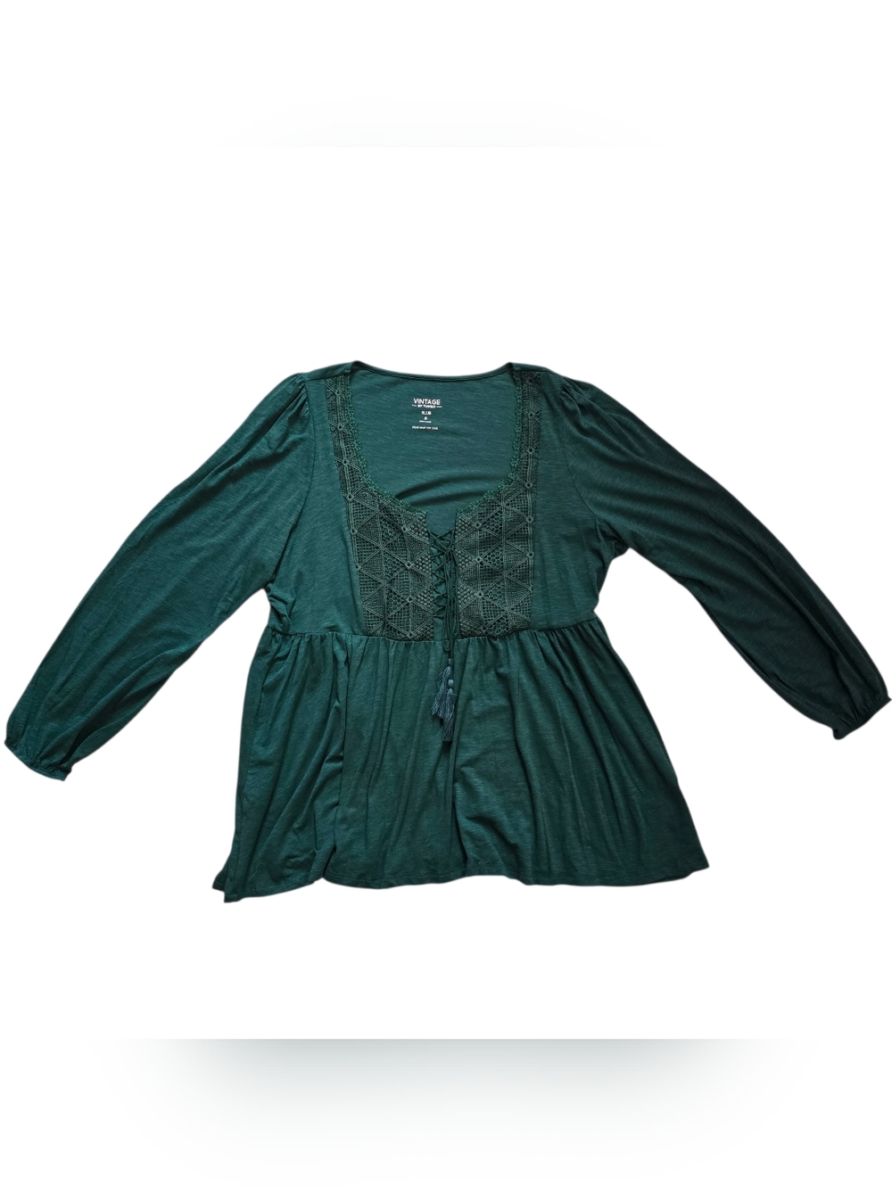 Vintage By Torrid Emerald Green Long Sleeve Tunic Tassels